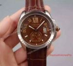 Fake Cartier Calibre de Diver SS Chocolate Dial Brown Leather Strap Watch